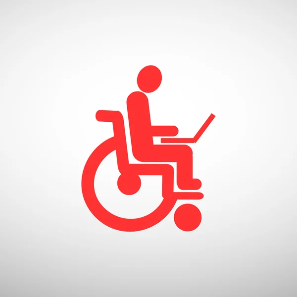 Handicapés avec ordinateur portable sur icône de fauteuil roulant — Image vectorielle