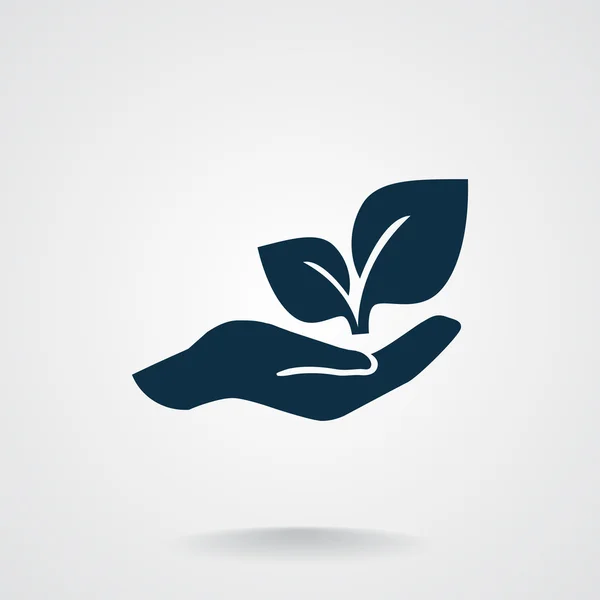 Φύλλα στο ανθρώπινο χέρι εικονίδιο — Διανυσματικό Αρχείο