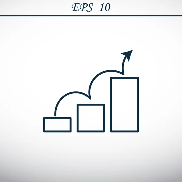 Böjd pil på grafen ikonen, enkel disposition vektor illustration — Stock vektor