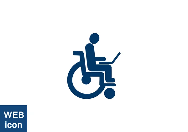 Handicapés avec ordinateur portable sur icône de fauteuil roulant — Image vectorielle