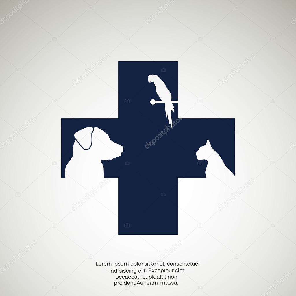 Sign with domestic pets silhouettes, veterinary logo concept