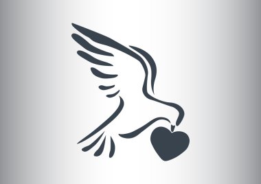 Güvercin ile kalp basit simgesi
