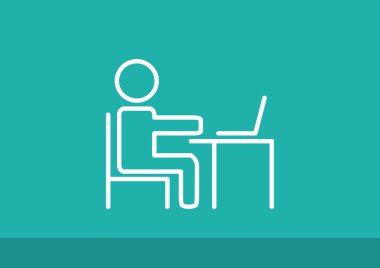 Adam masada dizüstü bilgisayar kutsal kişilerin resmi ile 