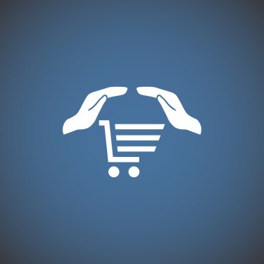 Alışveriş sepeti ile eller web simgesi 