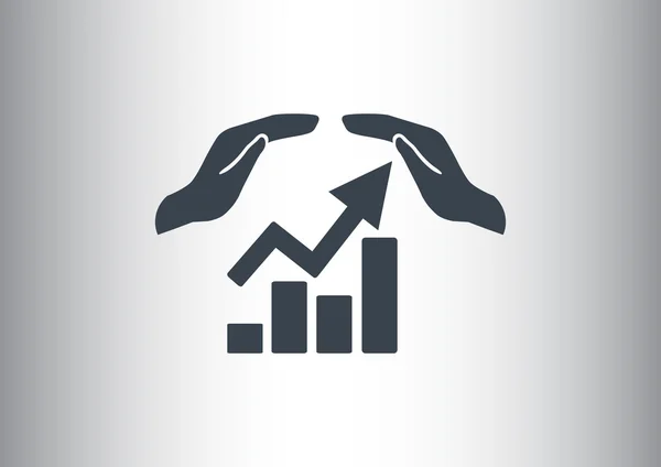 Gráfico ascendente com ícone de mãos — Vetor de Stock