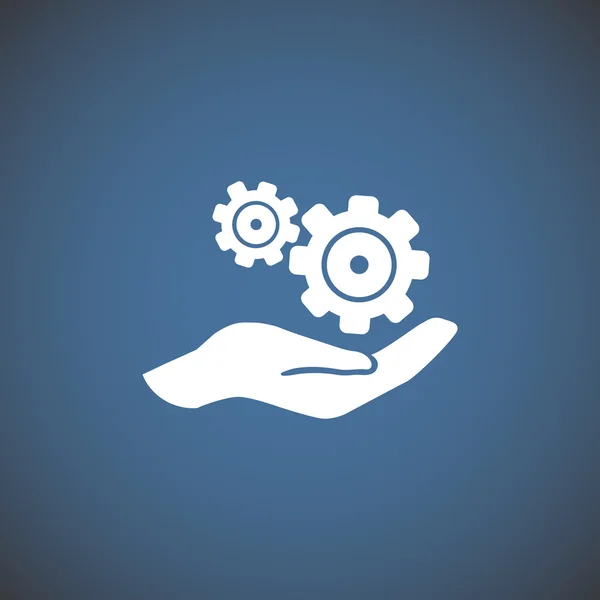Engranajes en la mano humana icono web — Vector de stock