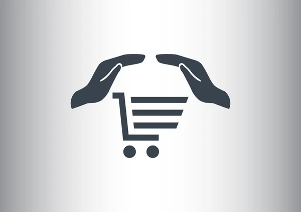 Carrito de compras con manos icono web — Vector de stock