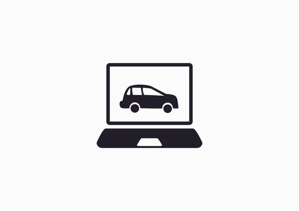 笔记本电脑屏幕上的图标上的车 — 图库矢量图片