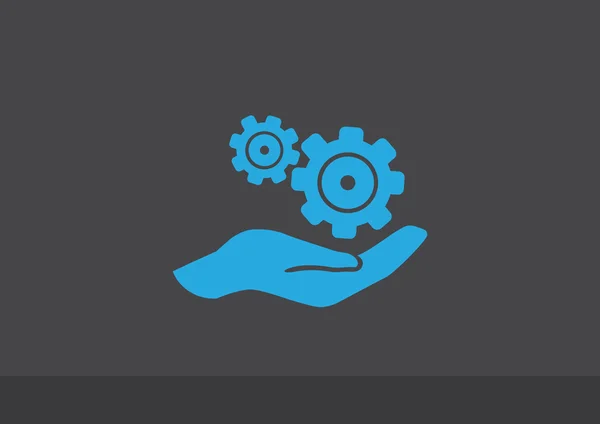 Gears on human hand web icon — Stock Vector