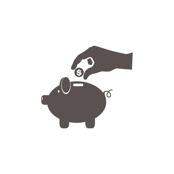 Mão soltando moeda no banco porquinho — Vetor de Stock