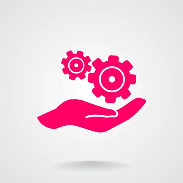 Engranajes en la mano humana icono web — Vector de stock