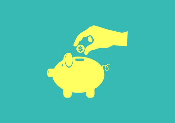 Hand munt daalt in piggy bank — Stockvector