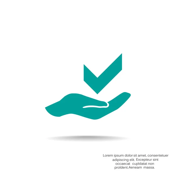 Marca de verificación en el icono web de la mano — Vector de stock