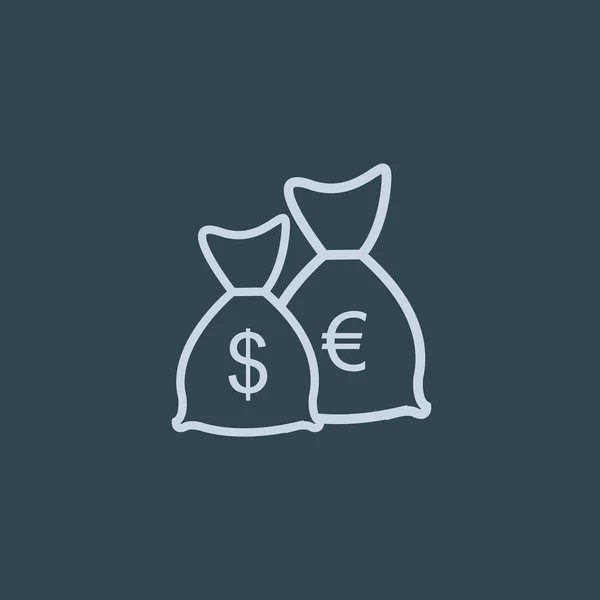 Sacs d'argent avec symboles de devise — Image vectorielle
