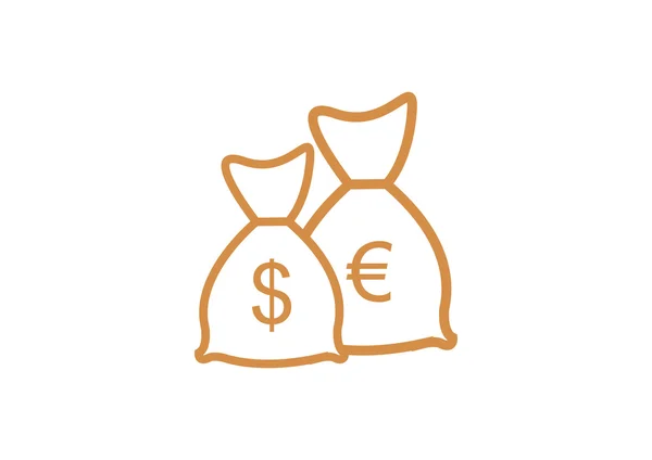 Kantong uang dengan simbol mata uang - Stok Vektor