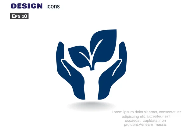 Feuilles sur l'icône mains humaines — Image vectorielle
