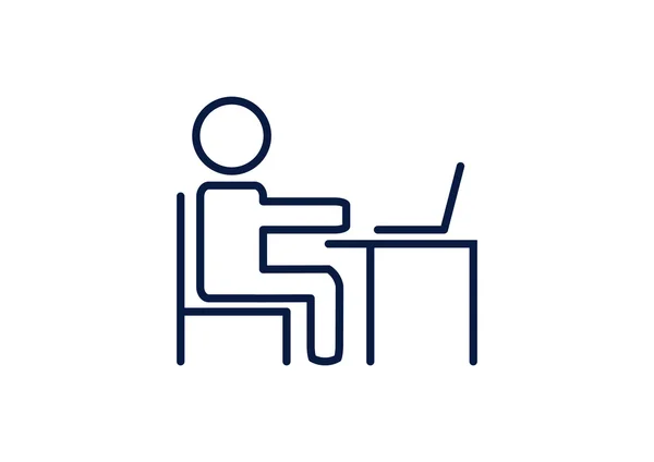 Hombre en la mesa con el icono del ordenador portátil — Vector de stock