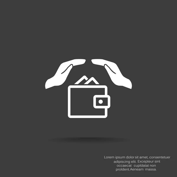Monedero con manos icono web — Vector de stock