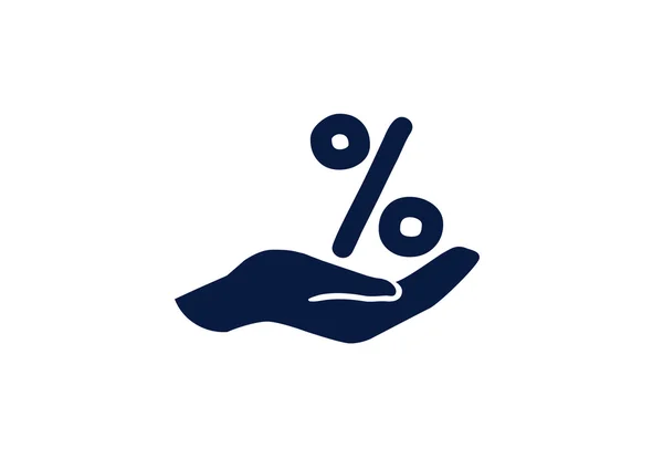 Signe en pourcentage sur la main humaine — Image vectorielle