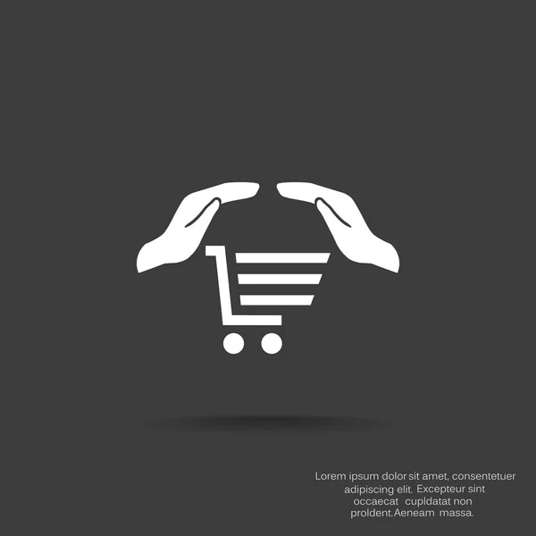 Carrito de compras con manos icono web — Vector de stock