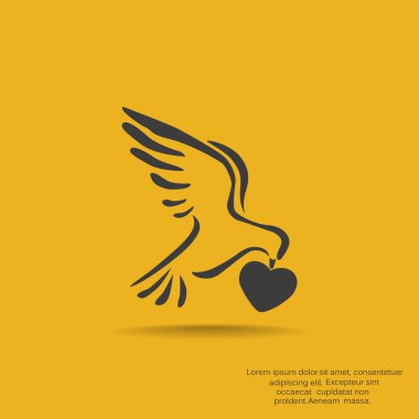 Güvercin ile kalp basit simgesi