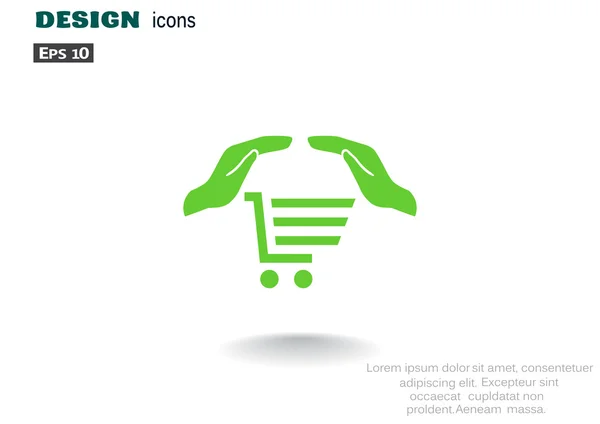 Carrito de compras con manos icono web — Vector de stock