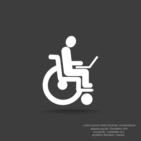 Disabled with laptop on wheelchair icon — Stock Vector