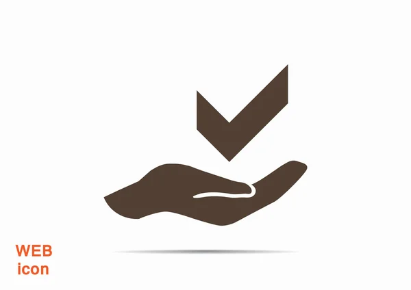 Tick symbol on hand web icon — Stock Vector