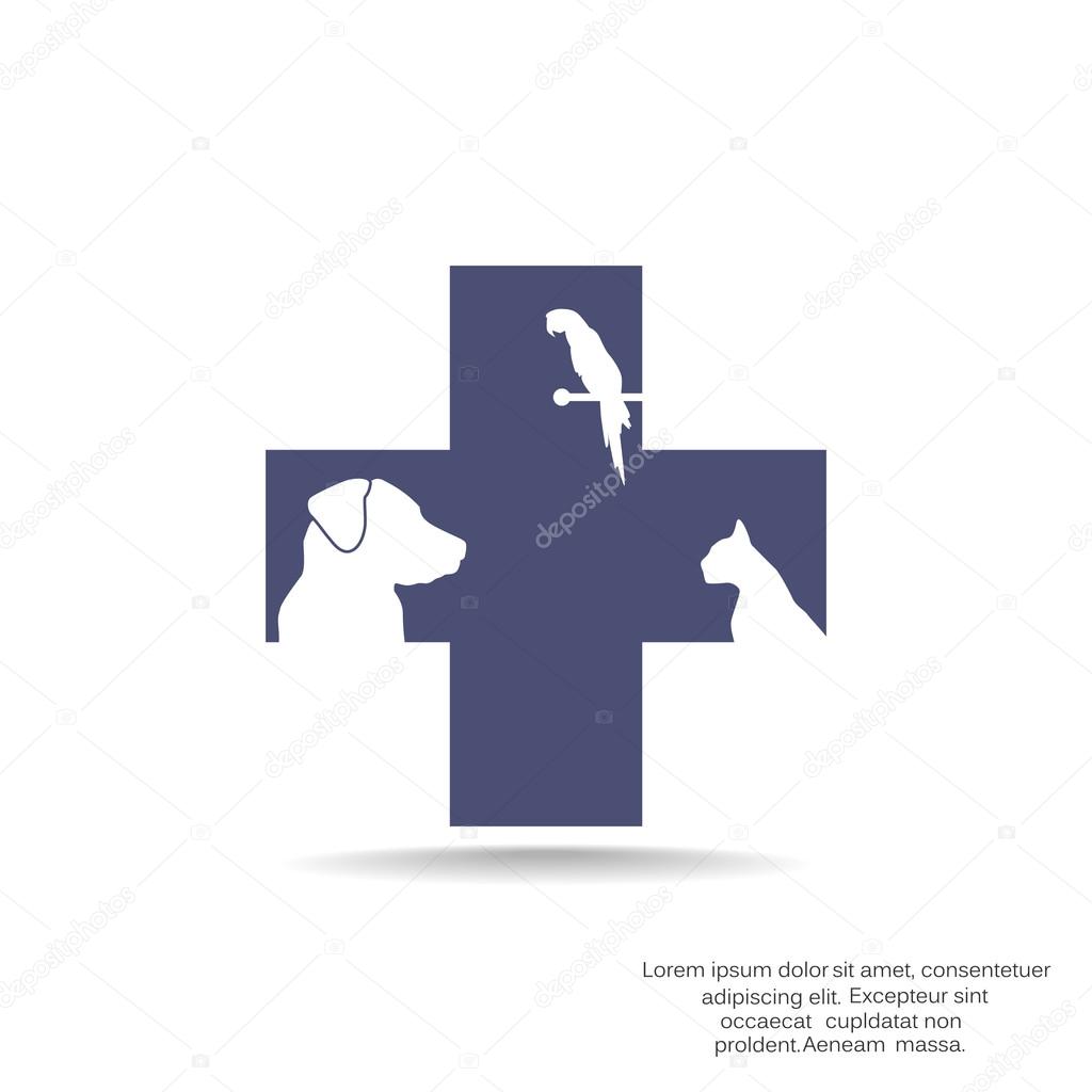 Sign with domestic pets silhouettes, veterinary logo concept