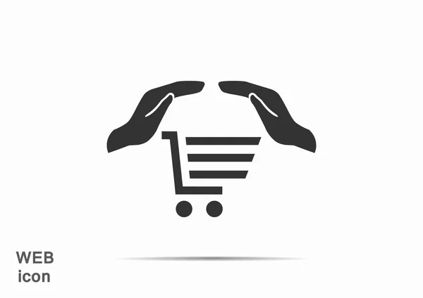 Carrito de compras con manos icono web — Vector de stock