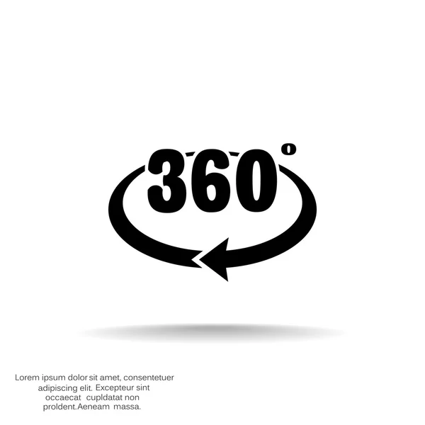360 graus com ícone de seta arredondada — Vetor de Stock