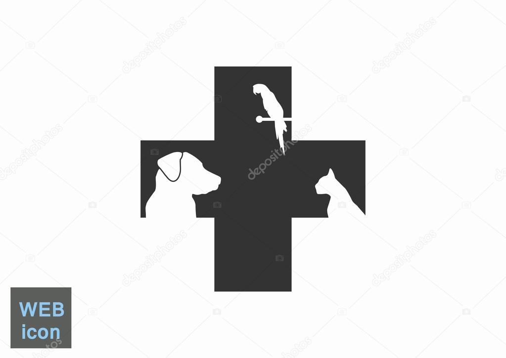 Sign with domestic pets silhouettes, veterinary logo concept