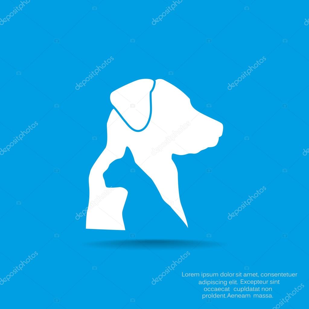 Sign with domestic pets silhouettes, veterinary logo concept