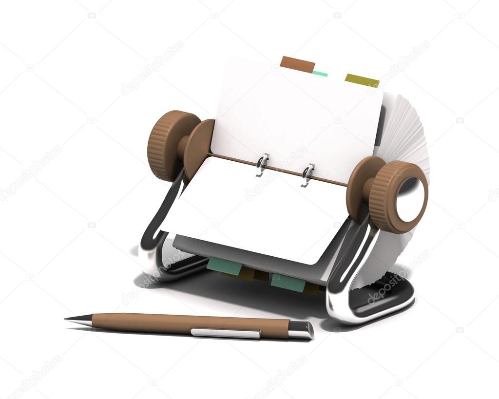 Colorful rolodex and pen