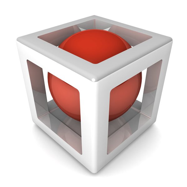 3d cube with sphere inside.