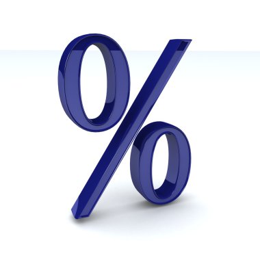 3D render parlak mavi yüzde işareti
