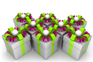 Çok renkli hediye kutuları renkli şeritler