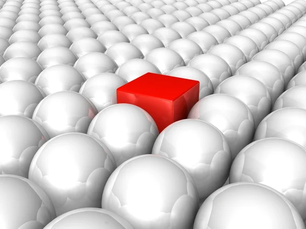 Piros kocka között fehér gömbök — Stock Fotó