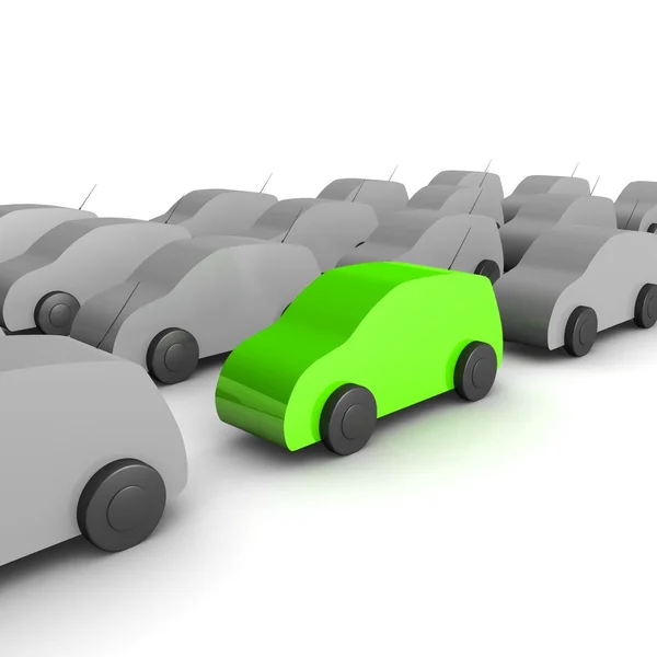 Colored car on a background of gray cars — Stock Photo, Image