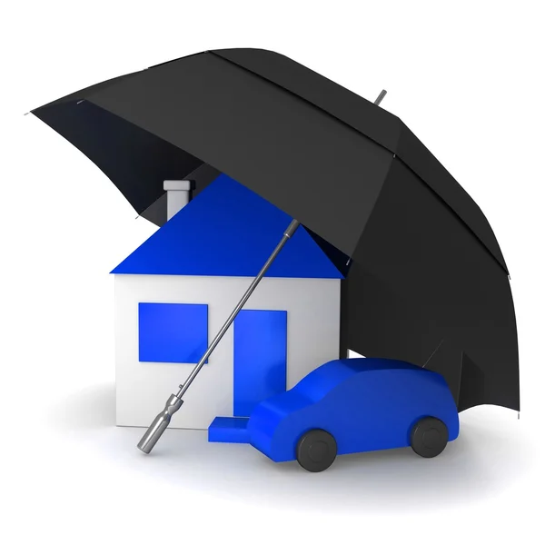 房子和车子撑一把伞 — 图库照片