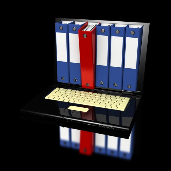 Laptop 3D und Dateien isoliert — Stockfoto