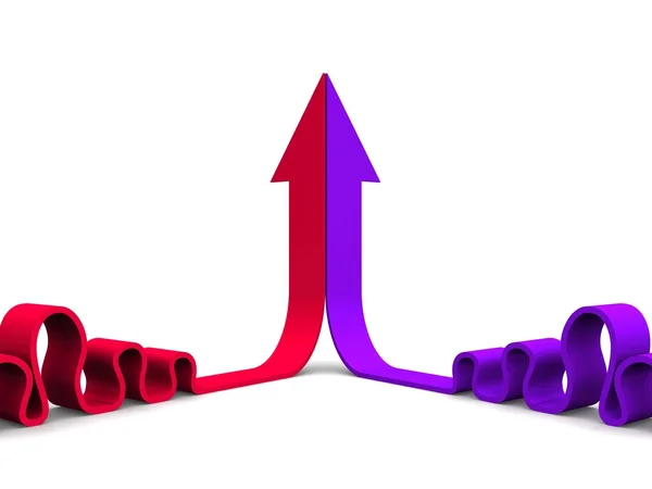 Bright 3d arrows in merging — Stock Photo, Image