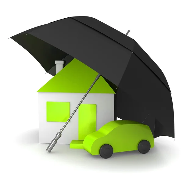 House and car under an umbrella — Stock Photo, Image