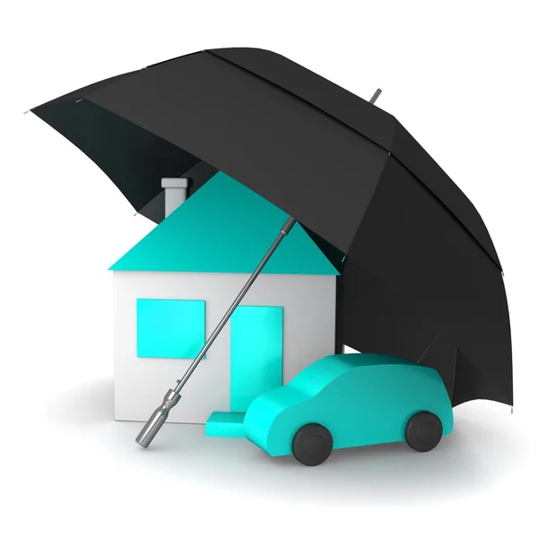 Σπίτι και το αυτοκίνητο κάτω από μια ομπρέλα — Φωτογραφία Αρχείου
