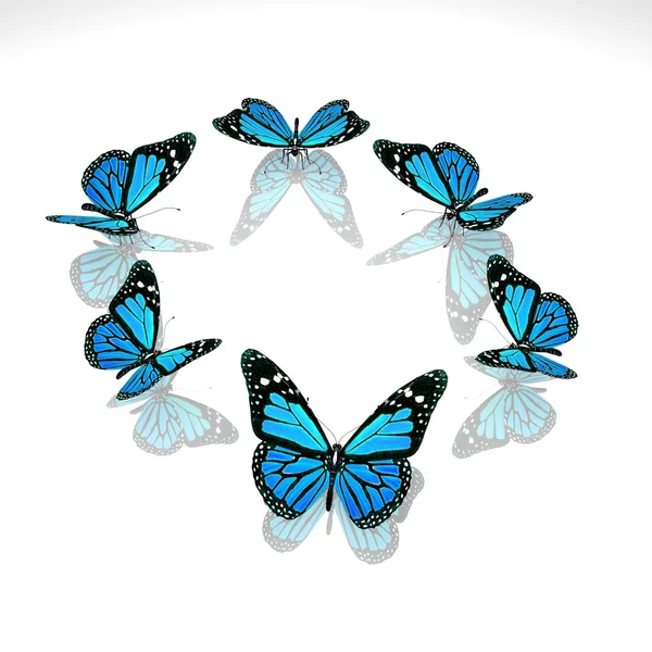 아름 다운 3d 나비의 그룹 — 스톡 사진