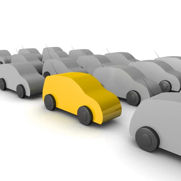 Colored car on a background of gray cars — Stock Photo, Image