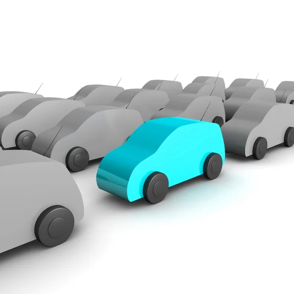Colored car on a background of gray cars — Stock Photo, Image