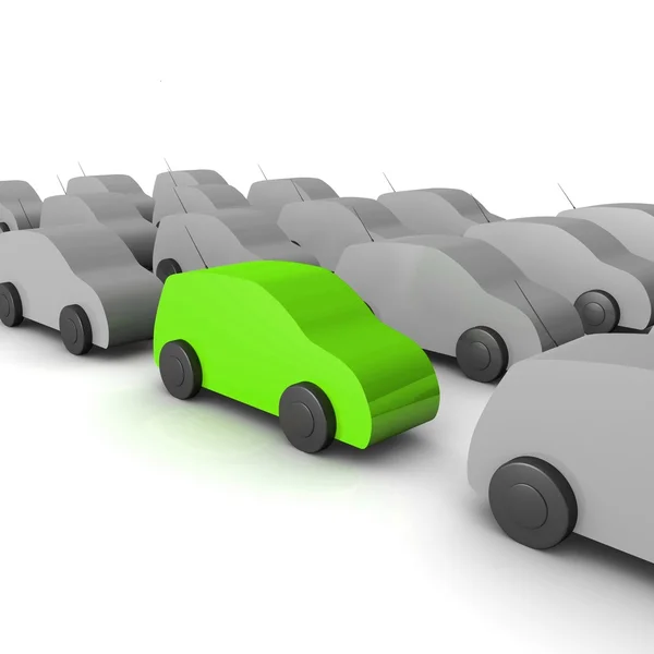 Colored car on a background of gray cars — Stock Photo, Image