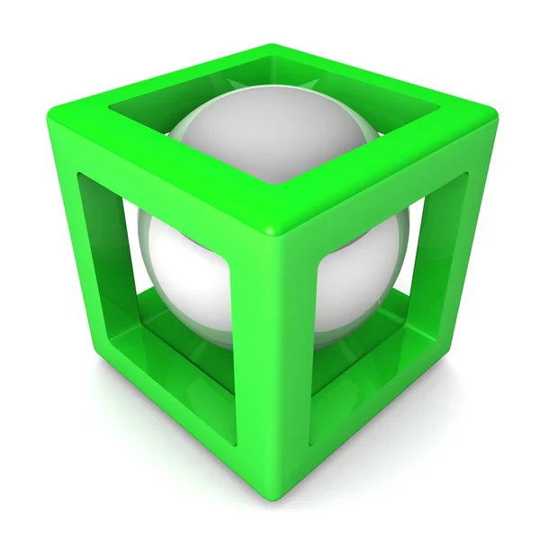 3d куб со сферой внутри . — стоковое фото