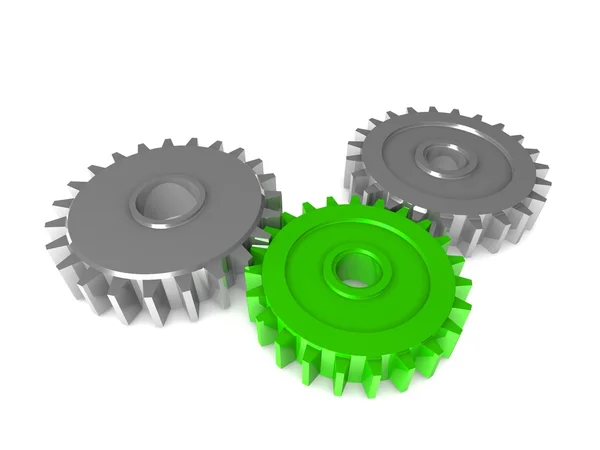 3D silver and green gears — Stock Photo, Image